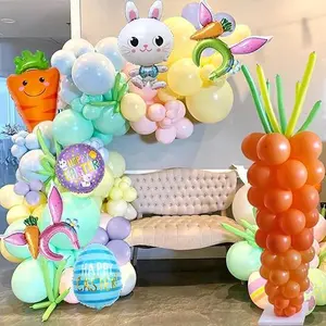 171PCS Happy Easter Balloon Garland Arch Kit Easter Decorations Include Pink Green Balloons,Carrot Easter Egg Foil Mylar Balloons, Spring Easter Themed Party Supplies