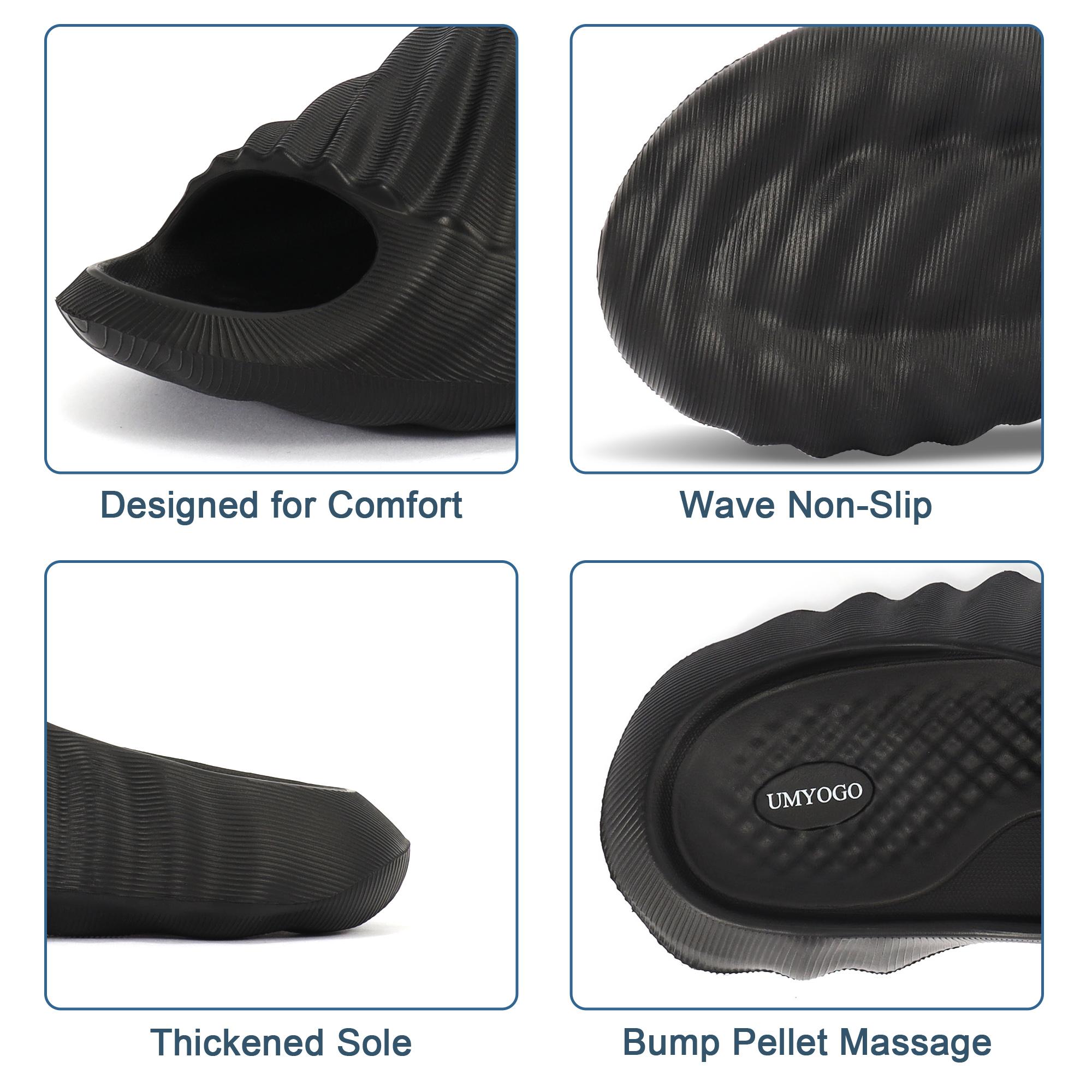 Men’s Thick-Sole Cloud Cushion Recovery Slides Non-Slip Massage Footbed Slippers for Indoor, Outdoor Gym Use