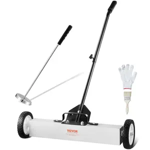 VEVOR 24-Inch Magnetic Sweeper with Wheels, 50 lbs Capacity, with Telescoping Magnetic Pickup Tool, Adjustable Handle, Magnetic Pickup Sweeper to Pick Up Nails and Screws, for Workshop, Garage, Yard