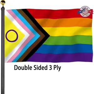 Intersex Progress Pride Flags 3x5 Outdoor -Double Sided 3 Ply Heavy Duty Inclusive Lesbian Gay Bisexual Transgender Rainbow Flags Banner for Outside with 2 Brass Grommets UV protection Fade Resistant for Indoor Outdoor pride month Christmas Cloth