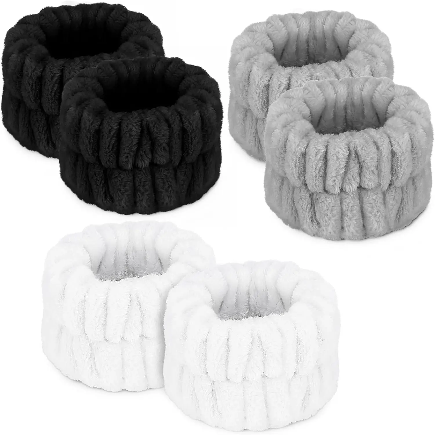 Women's Wrist Towels for Washing Face, Microfiber Spa Wash Band, Washing Wristbands, Absorbent Sweatband Girls Prevent Water from Spilling Down Your Arms 6PCS Set Black, White, Grey