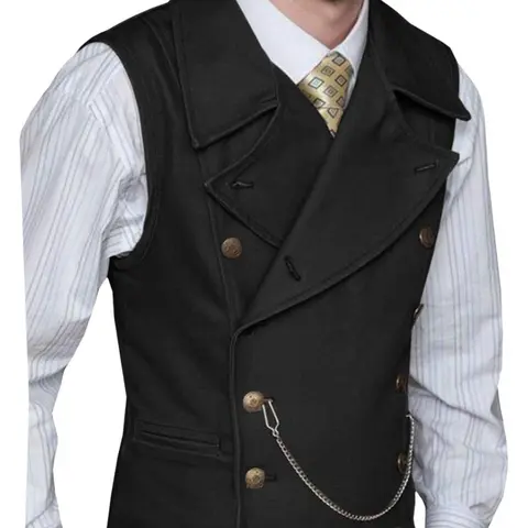 Men's Classic Suede Double-Breasted Sleeveless Waistcoat - Menswear, Big Lapel V-Neck, Leather-Accented, Fitted, Button Closure, Front Pockets, Back Bow, Formal Workwear, Polyester, Adjustable Strap, Dry Clean, Beige/Black/Purple Options, All Seasons