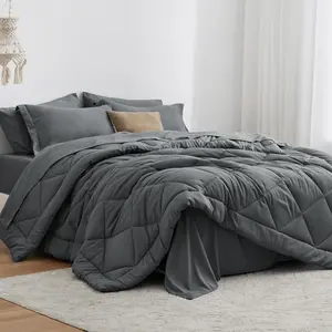 Twin XL Comforter Dark Grey, 5 Twin XL a Bag, Sets with 1 Comforter, 1 Flat Sheet, 1 Sheet, 1 Pillowcase and 1 Pillow Sham