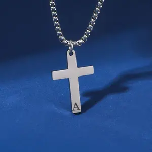Minimalist Men's Cross Pendant Necklace with 26 Letters