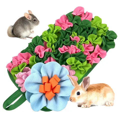 Small Animal Feeding Mat with Portable Handle, Cute Flower Design Pet Sniffing Pad, Interactive Pet Feeding Supplies for Rabbit Hedgehog Chinchilla, Animal Feeding Supply