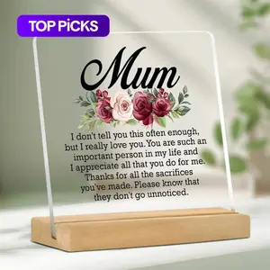 1PC Floral & Letter Pattern Acrylic Desk Plaque, Personalized Plaque, Custom Plaque, Novelty Desk Decor, Thank You Gift for Mom, Desktop Decorative Ornament for Home Office, Room Decor, Home Decor, Home Decoration #TOP PICKS