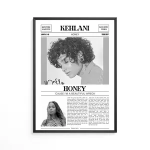 Kehlani Retro Newspaper Print / Honey Poster No Frame / Lyrics Print / Music Gift