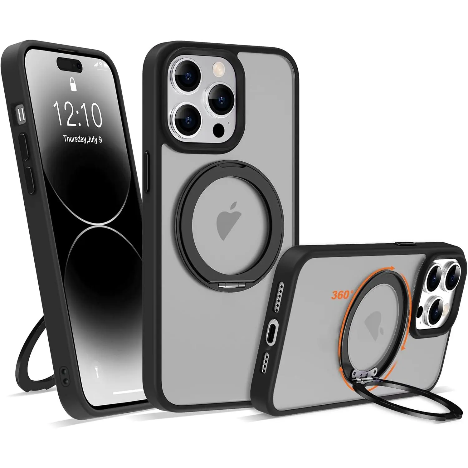 Magnetic Ring Kickstand with 360 Degree Rotation Phone Case for iPhone 17/16/15/14/13 Pro Max Air, Frosted Matte Backboard Soft TPU Edge PC Shock Resistant Cover