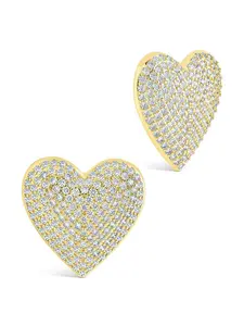 Disco Heart CZ Statement Stud Earrings with Heart-Shaped Design and Sparkling Accents
