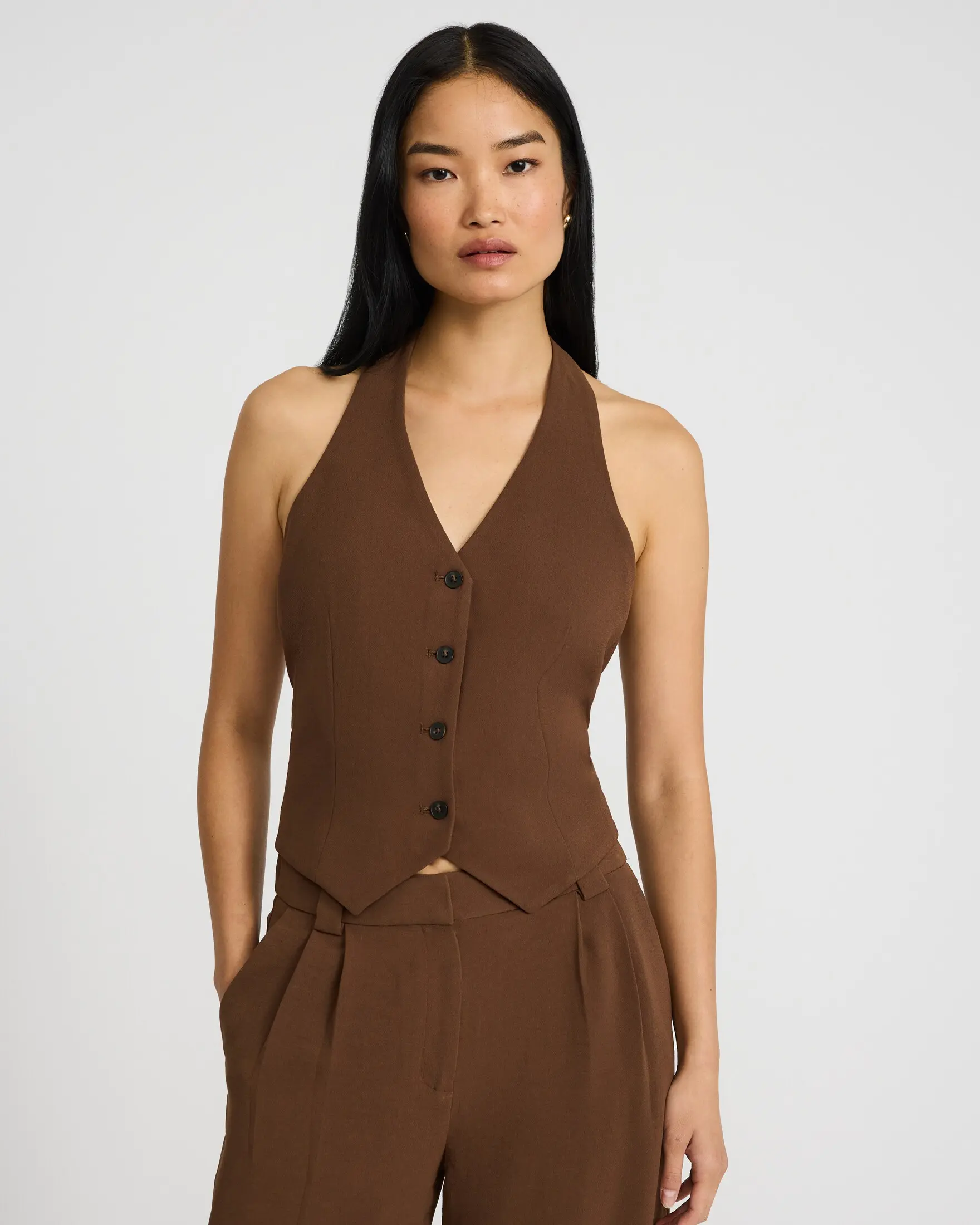 Express V-Neck Tie Back Blazer Vest in Signature Crepe