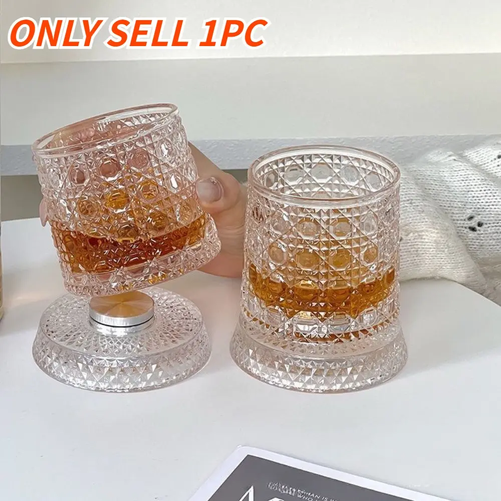 Rotating Glass Whiskey Cup, Bourbon Glass with Rotating Base, Ideal for Whisky, Spirits, Bar, Restaurant, Party, Modern Drinking Glassware, Drinkware, No Assembly Needed