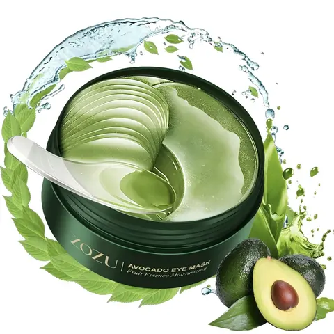 Avocado Moisture Collagen Eye Patches (60pcs/Set, 80ml) - Alcohol-Free Rich Anti-Aging Skincare for Adults, Hydrate Normal Skin, Dark Circles Treatment, Oil Control, Eyebrows & Folds Support, Bright Undereye, Travel-Size Compact Pack