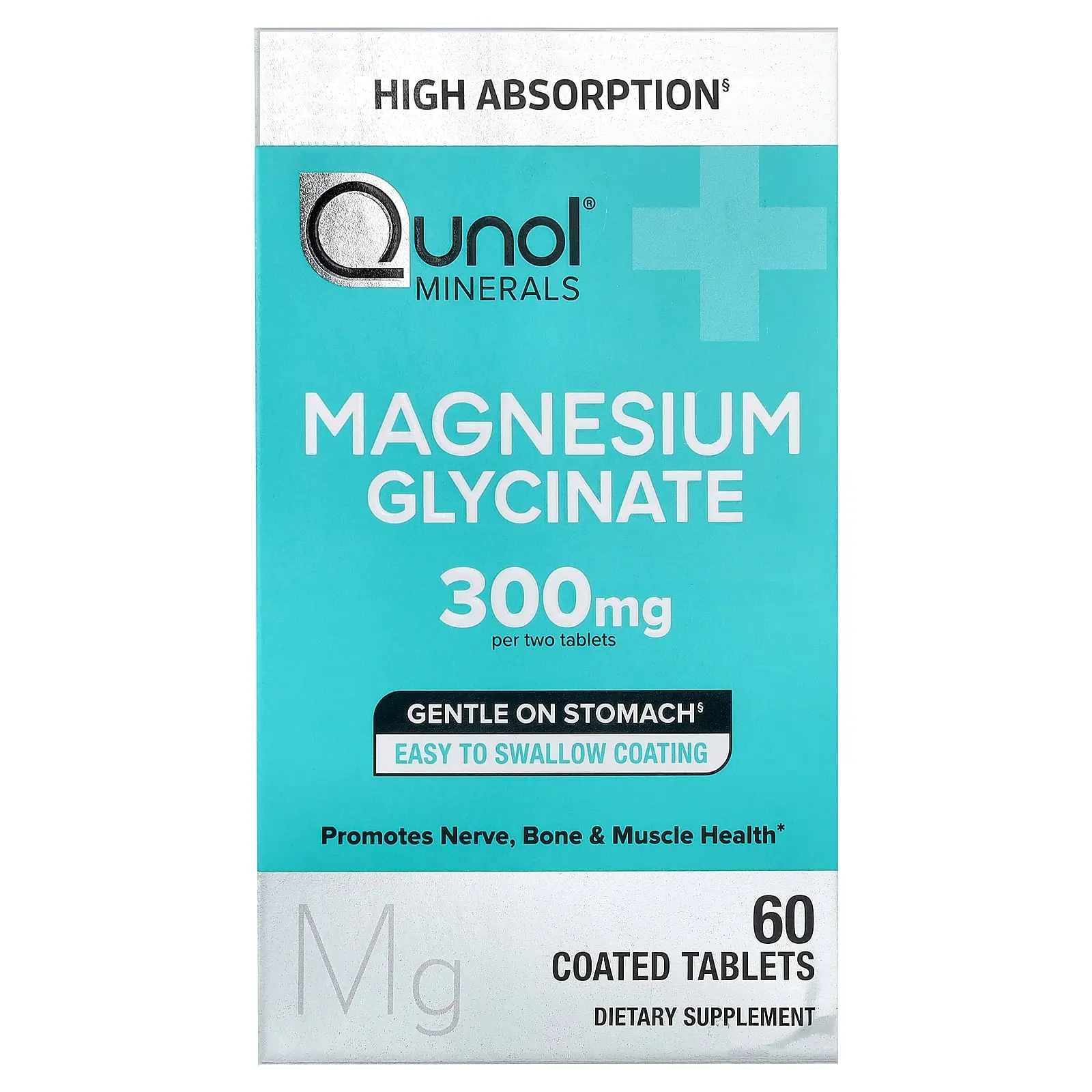 Qunol Magnesium Glycinate, 60 Coated Tablets (150 mg per Tablet)