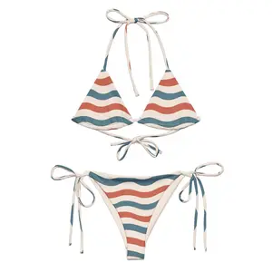 Red White Blue Wavy Bikini, Gift For Her, Summer Festival, 4th Of July Merch. Pool Party Oufit...