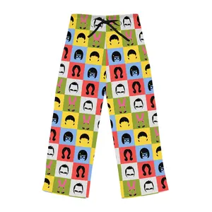 Funny Burger Family Pajama Pants – Cartoon Character Print Lounge Bottoms, Soft Cotton Sleepwear Pants, Cozy Casual Homewear for Men Women Gift Idea