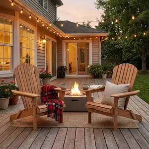 Folding Adirondack Chair, Set of 2 Wood Outdoor Fire Pit Lounge Chairs for Patio, Deck, Yard, Lawn and Garden Seating, Partially Pre-Assembled - Light Brown
