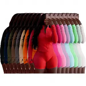 New Spring Women's Sporty Casual Two-Piece Set: European and American Style Sexy Fitted Long-Sleeved Shorts Set