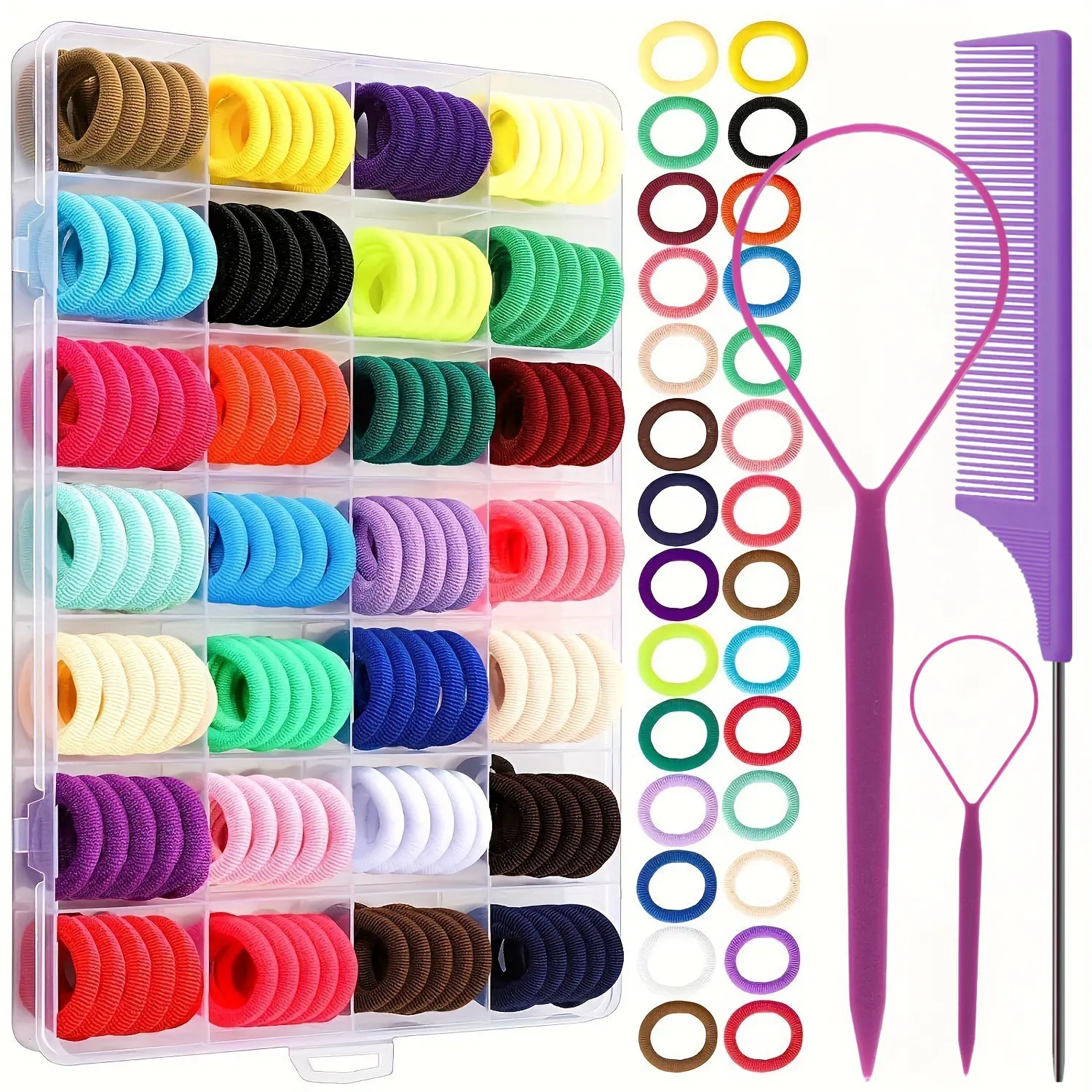 32-24 Color Mini Hair Bands and Hair Ties for Girls, Hair Accessories, Rubber Bands, Hair Styling Comb, Braiding Tool Set 32-24 Color Mini Hair Bands and Hair Ties for Girls, Hair Accessories, Rubber Bands, Hair Styling Comb, Braiding Tool Set