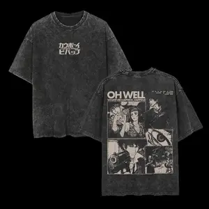 Retro Vintage Cowboy Bebop Anime Double Printed  Washed T-shirt Unisex Mineral Anime Manga Washed Heavy Cotton T-shirt, Gift For Anime Fan Lover