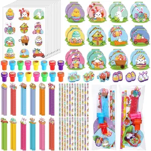 168 count Easter Stationery Gifts Set Spring Easter Eraser Happy Easter Bookmark Rulers Easter Bunny Notepad Colorful Eggs Stickers Pencils  for  Stuffer Filler Party Supplies