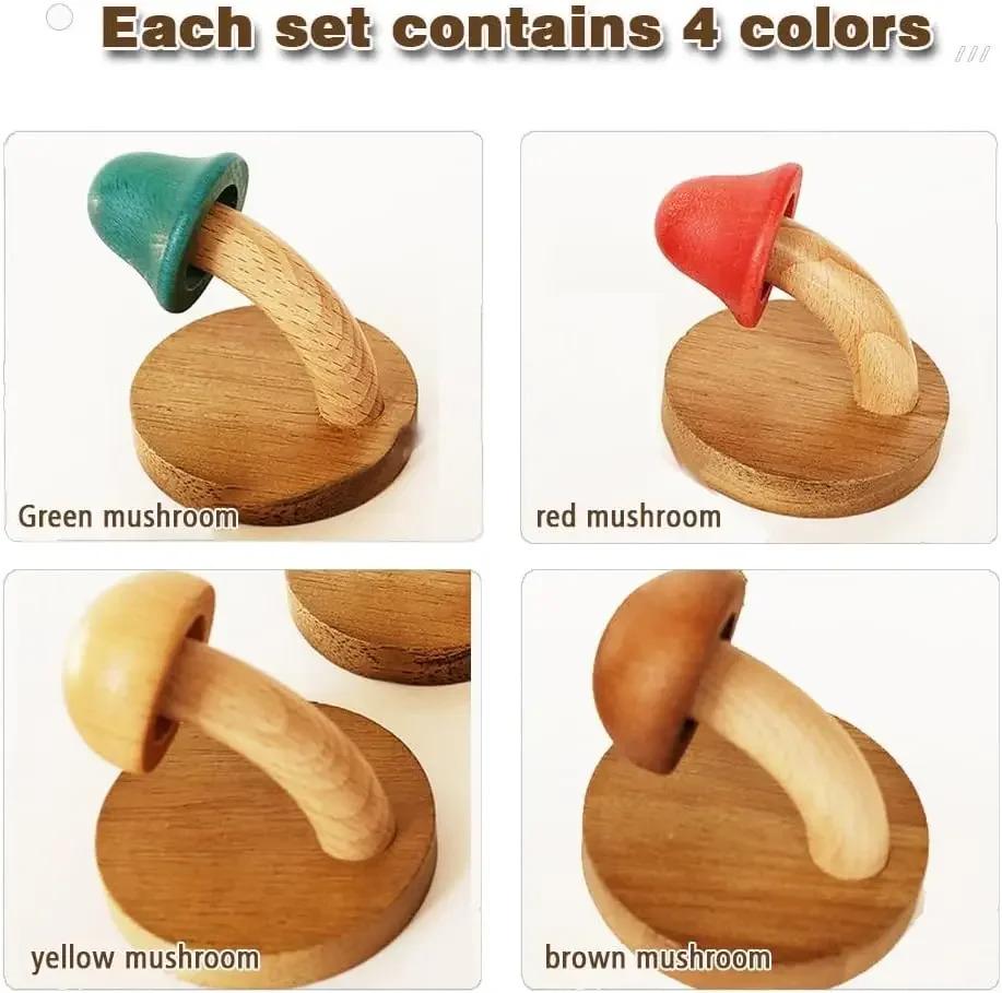 4PCS Wooden Mushroom Coat Hooks, Wall Mounted Towel Hanger, Solid Wood, Colorful, Set of Hooks with Screws (4 hooks & 8 screws) 4PCS Wooden Mushroom Coat Hooks, Wall Mounted Towel Hanger, Solid Wood, Colorful, Set of Hooks with Screws (4 hooks & 8 screws)