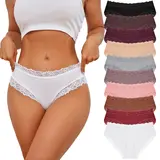FINETOO 10-Pack Cotton Bikini Underwear for Women – Soft, Cheeky Fit with Lace Waist ,S–XXL