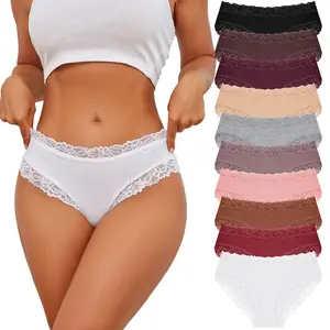 FINETOO 10-Pack Cotton Bikini Underwear for Women – Soft, Cheeky Fit with Lace Waist ,S–XXL