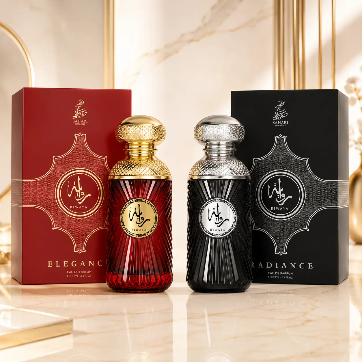 Sahari Supreme Riwaya Luxury Fragrance Bundle - Elegance & Radiance Unisex Eau de Parfum Set, 2 x 3.4 oz/100 ml Gift Set