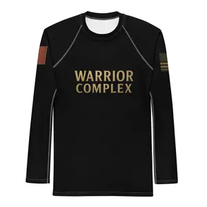Warrior Complex Brotherhood & Honor Rash Guard UPF 50+ Protection 82% Polyester 18% Spandex Slim Athletic Fit Gold Flag Patches