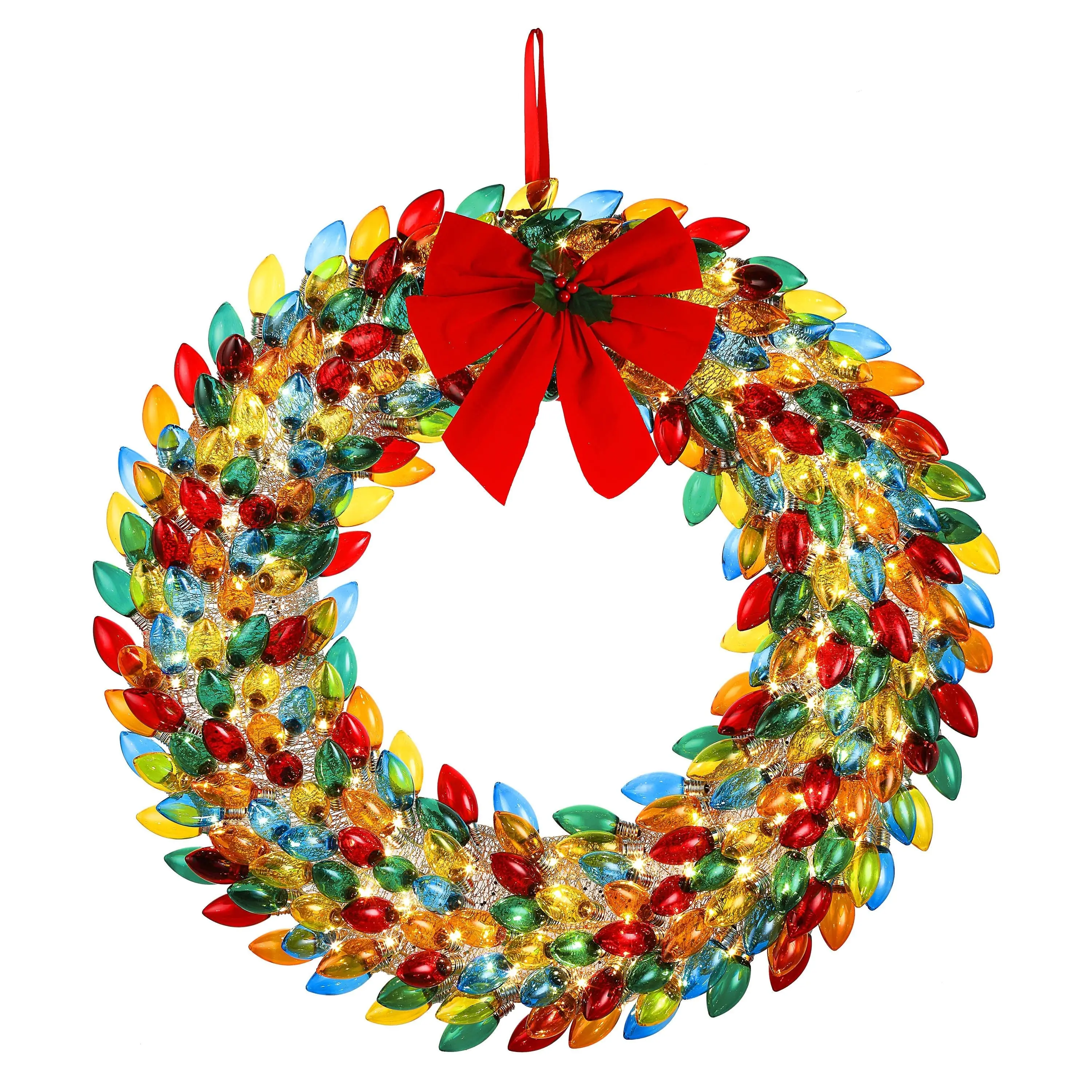 30 in. Retro C9 Bulb Wreath, Multi-Color Christmas Ornaments, Festive Decor, Magical Light Decor for Party Lighting Decoration