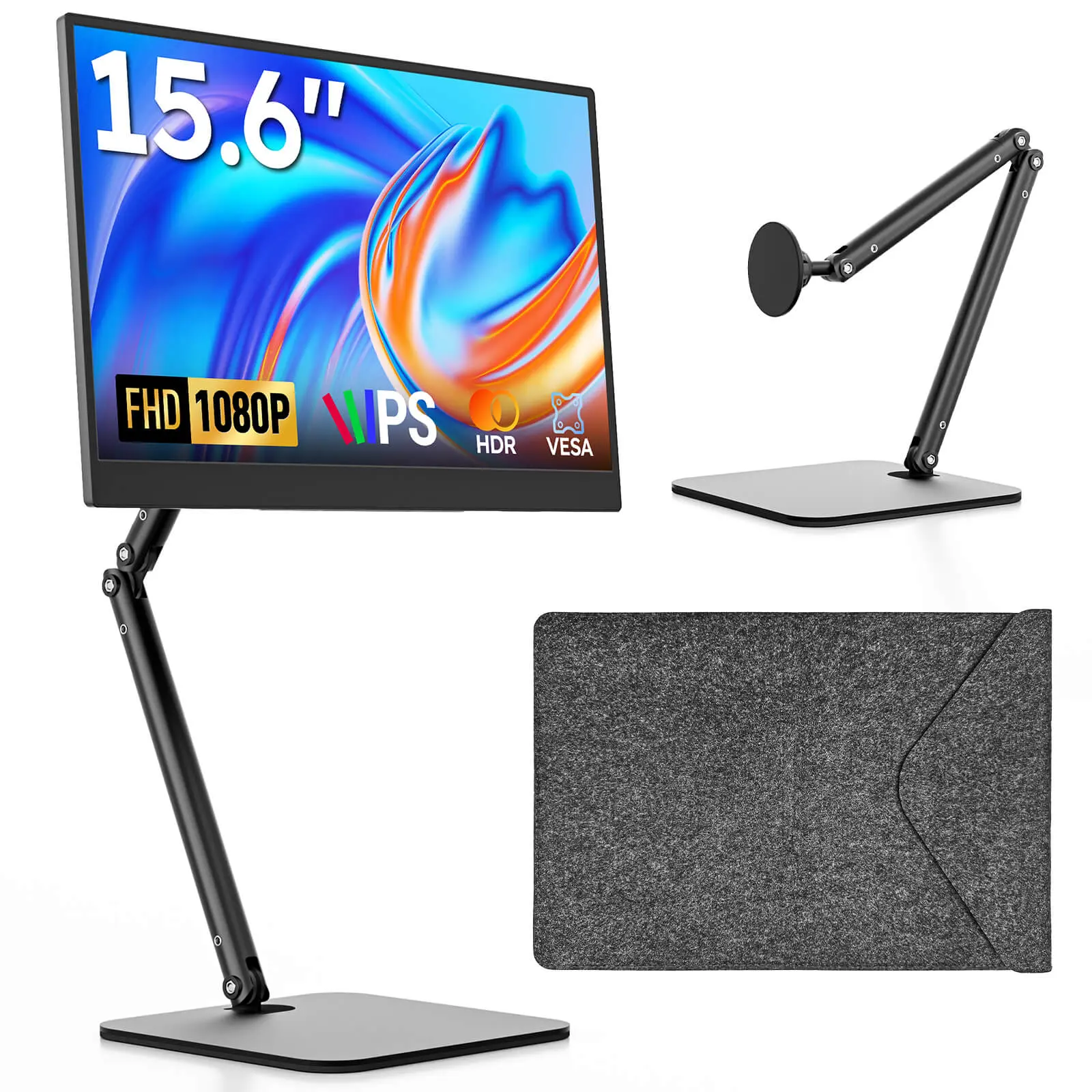 Portable Computer Monitor, 15.6 in Full HD 1080p IPS Panel, Magnetic Stand, Flexible-Angle USB-C Display for Laptops, PCs, Gaming Consoles (PS5, Xbox, Switch)