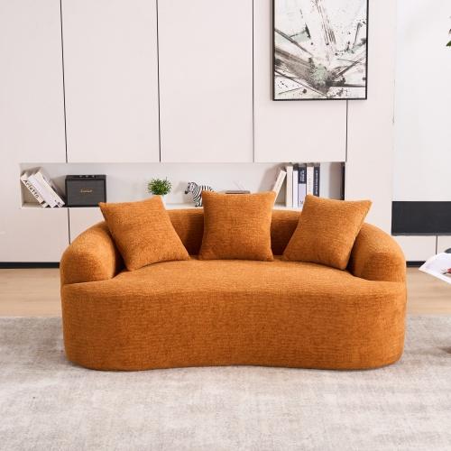 Bellemave LY-025S Curved Loveseat  Full Compression Sponge Sofa, 30D Chenille No-Assembly Compact Sofa for Small Spaces & Apartments, 65"L, 300 lbs, 3 Pillows