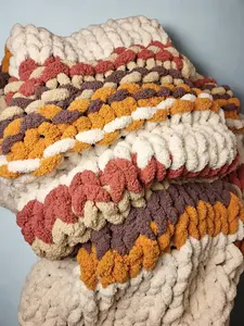Chunky Knit Throw Blanket • Ivory, Butterscotch, Clay, Driftwood • Finger Knit Chenille 50x60
