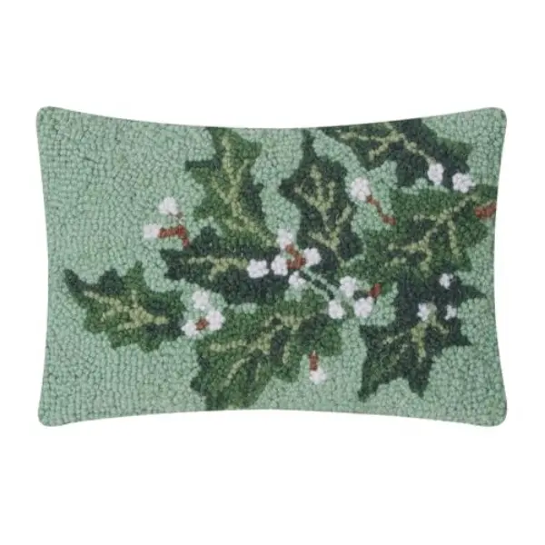 Peking Handicraft 31GY2015C12OB 8x12 in. Holly Berry Holiday Motif Hook Pillow - Polyester Filler, Zipper Closure, Multi-Color for Home, Room Decor, House Decor