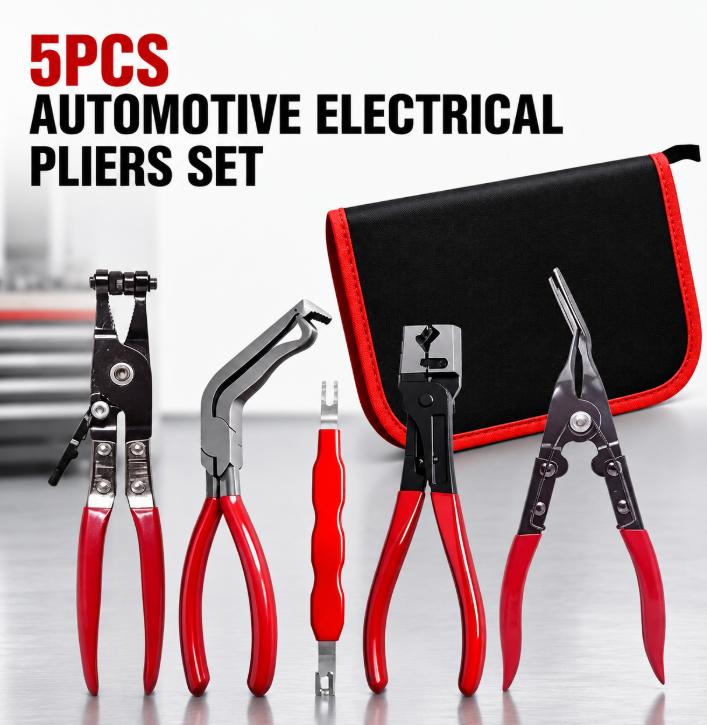 Unisex 5pcs Automotive Electrical Connector Disconnect Pliers Set - Mechanic No-Damage Tools with Angled, Straight Pliers, Multifunctional Hose Clamp Remover for Precision and Ease of Use, Versatile for Different Angles