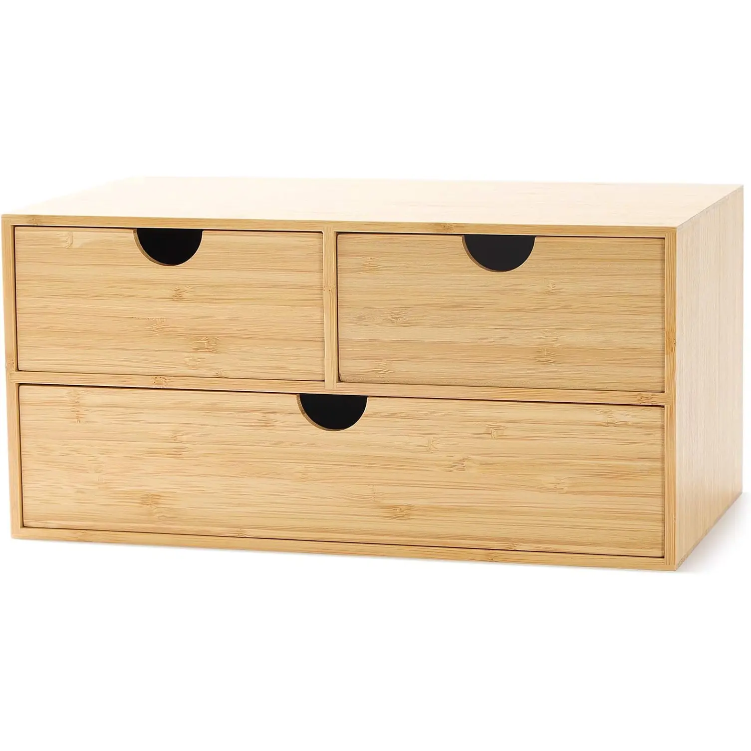 Wisuce Bamboo Desk Organizer - Mini Desktop Drawer Tabletop Storage Organization Box for Office Home Toiletries Supplies, No Assembly Required (3 Drawer)