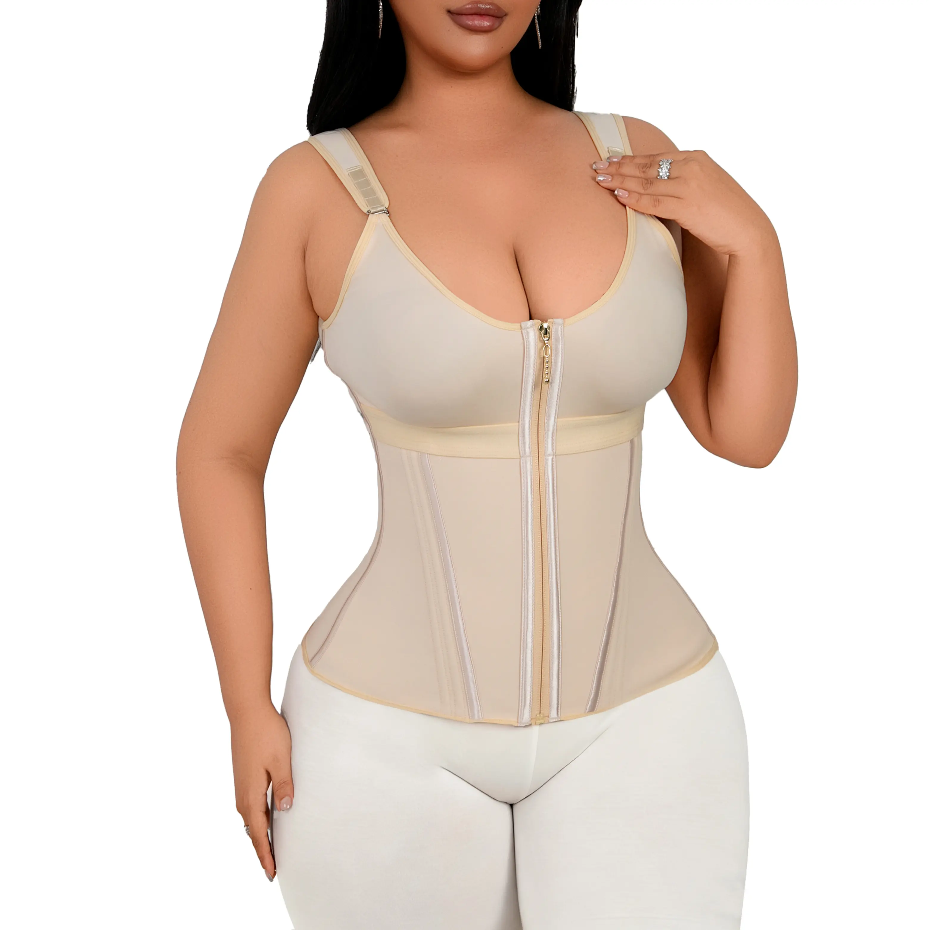 Women's Basic Bandeau Sleeveless Corset Waist Trainer Shapewear - Multi-Size Compression Tummy Control Vest with External Zipper, Double Pressure, Minimalist Slimming Design for Sport Workouts
