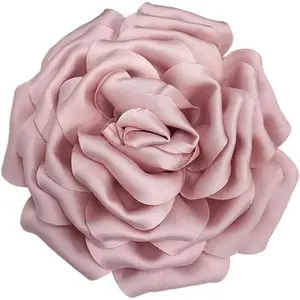 Dainty Silk Satin Rose Flower Extra Large Big Brooches Lapel Pins Fabric Flowers Oversized Brooch Pin for Women Wedding Banquet Dress Suit Clothes Accessories Jewelry Gifts 160mm