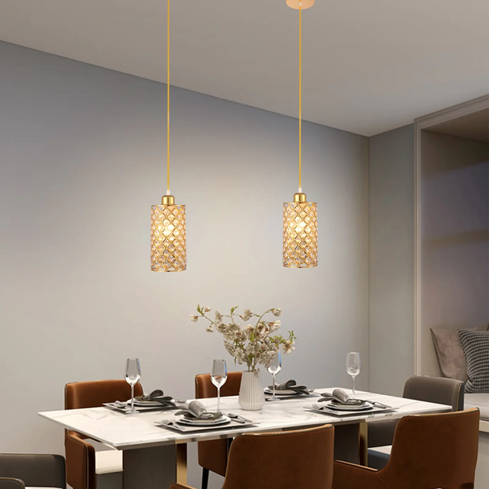 Modern Luxury Nordic Crystal Chrome Gold LED Ceiling Lamp Chandelier Pendant Light Fashionable Indoor Decorative Home Restaurant Kitchen Dining Room Lighting QH-MP034 Dimmable Warm White Flower Design Lamp