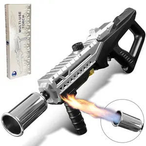 800,000BTU Propane Torch Gun - Powerful Adjustable Flamethrower for Outdoor Searing, BBQ, Camping, Charcoal Lighter & Fire Starter - Grill Torch,  (Propane Tank Not Included) cigar lighter Kitchen Utensils Aluminium Black&White camp accessory