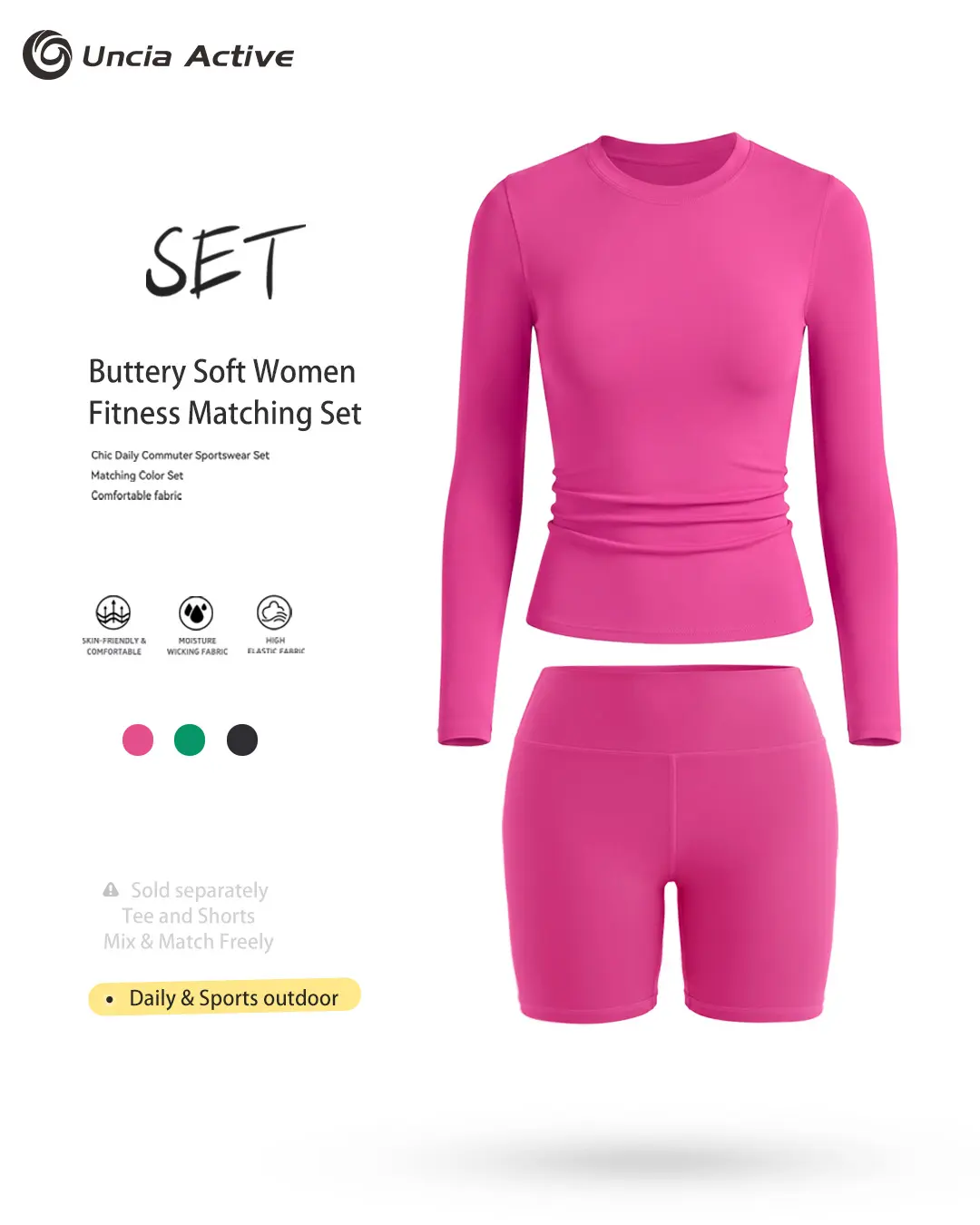 Buttery Soft Women Fitness Matching Set Long Sleeve Top & Compression Biker Shorts Tracksuit