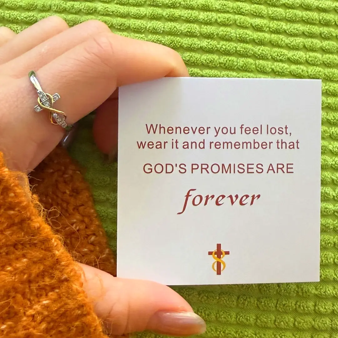Engraved Faith-Hope-Love Cubic Zirconia Rhinestones Adjustable Cross Infinity Ring, 2026 Top GF Gift Inspirational Home Decor Statue Figurine