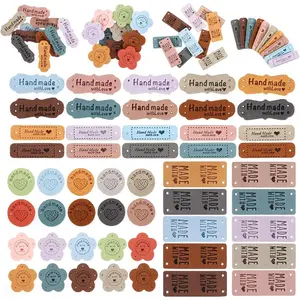 50pcs Faux Leather Handmade with Love Tags with Hole for Crochet Knitting Sewing DIY Crafts Handmade Items Embellishment Accessories