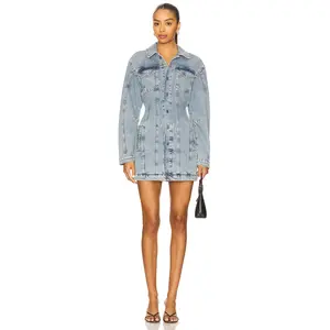 Good American Barrel Long Sleeve Mini Dress in Indigo911