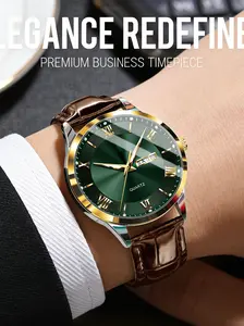 Men's Business Quartz Watch with Crocodile Texture Leather Strap and Dial Featuring Roman Numerals and Weekday Calendar, Classic Round Alloy Case