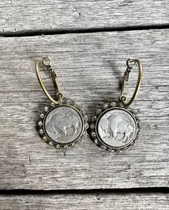 Buffalo Coin Bezel Earring