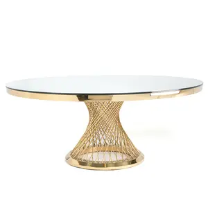 Round Gold Banquet Table with Glass Top – Elegant Wedding & Event Dining Table