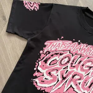 Tshirt Pink Graffiti Print Cotton Short Sleeve Personalized Streetwear Fashion Daily Wear Party Gift For Women Girls Trendy Casual Top