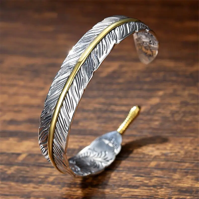 Silver Feather Adjustable Bangle Cuff Bracelet Fashion Retro Jewelry Gift