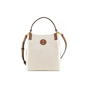 Tory Burch Blake Logo Large Capacity Canvas and Leather Bucket Bag for Women